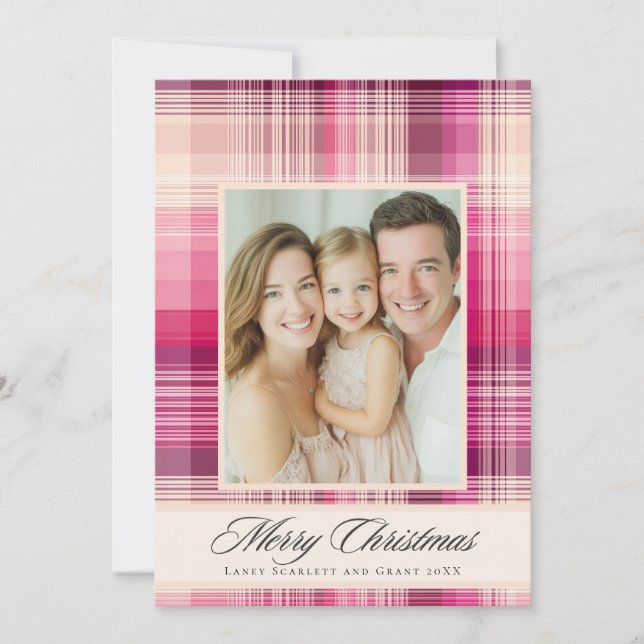 Merry Christmas pink plaid holiday design (Front)