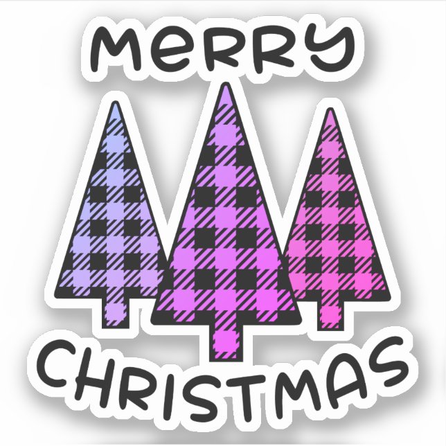 Merry Christmas Pink Purple Plaid Christmas Trees (Front)