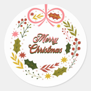 Merry Christmas pink red festive season Classic Round Sticker