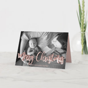Merry Christmas Pink Rose Gold Text Overlay Holiday Card