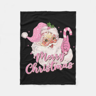 Merry Christmas Pink Santa Claus Vintage Retro Xma Fleece Blanket