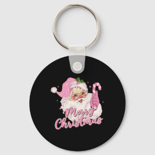 Merry Christmas Pink Santa Claus Vintage Retro Xma Keychain