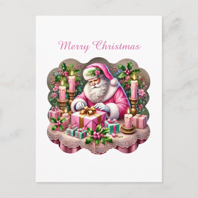 Merry Christmas Pink Santa Holiday Postcard (Front)