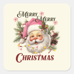 Merry Christmas - Pink Santa Square Sticker