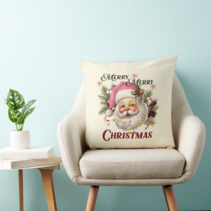 Merry Christmas - Pink Santa Throw Pillow