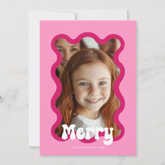 Merry Christmas Pink Scallop Wave Holiday Design (Front)