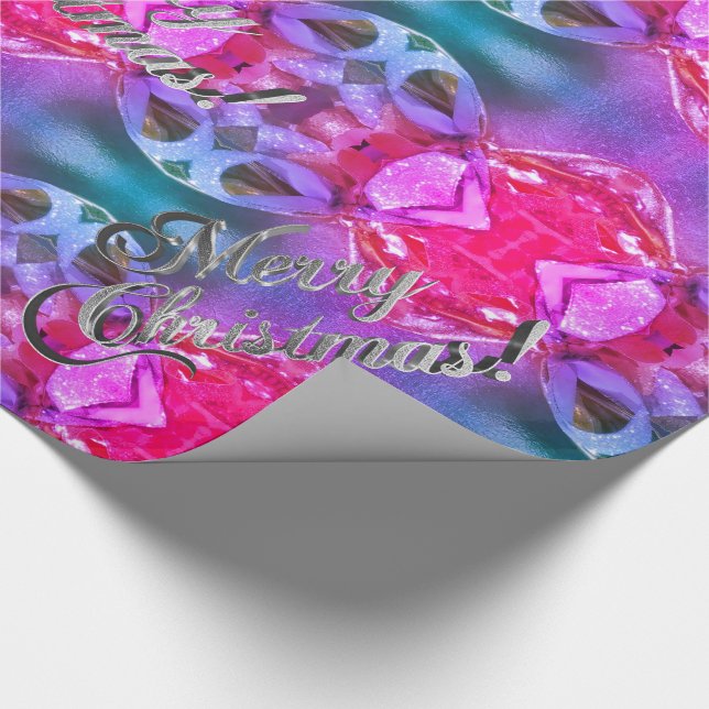 Merry Christmas Pink Silver Script Elegant Chic Wrapping Paper (Corner)