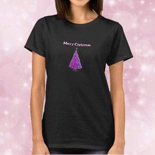 Merry Christmas Pink Silver Sparkle Like Tree T-Shirt
