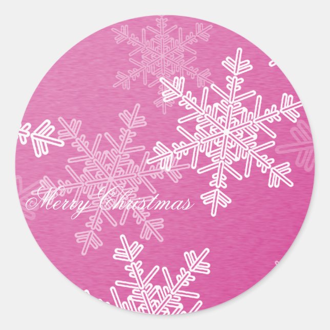 Merry Christmas Pink Snowflake Minimalist Script Classic Round Sticker (Front)
