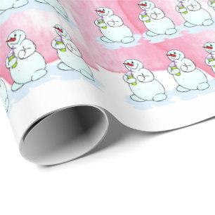 Merry Christmas Pink Snowman Wrapping Paper
