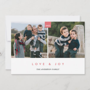 Merry Christmas Pink Stylish Minimal 2 Photo Holiday Card