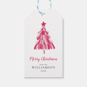 Merry Christmas Pink Tree modern Gift Tags