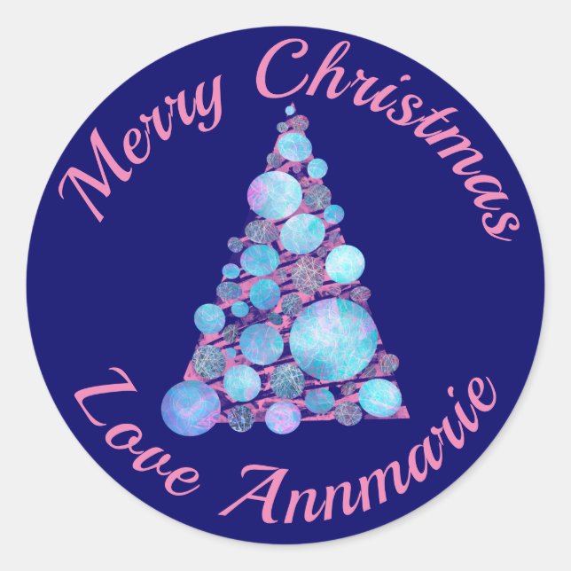 Merry Christmas Pink Tree Sticker (Front)
