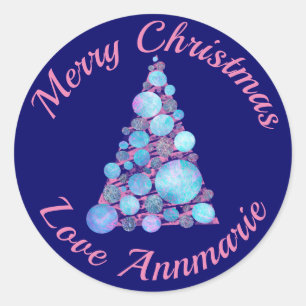 Merry Christmas Pink Tree Sticker