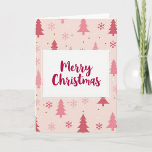 Merry Christmas Pink Trees Modern Holiday Card