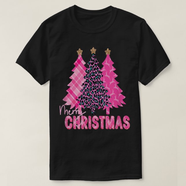 Merry Christmas Pink Trees  T-Shirt (Design Front)