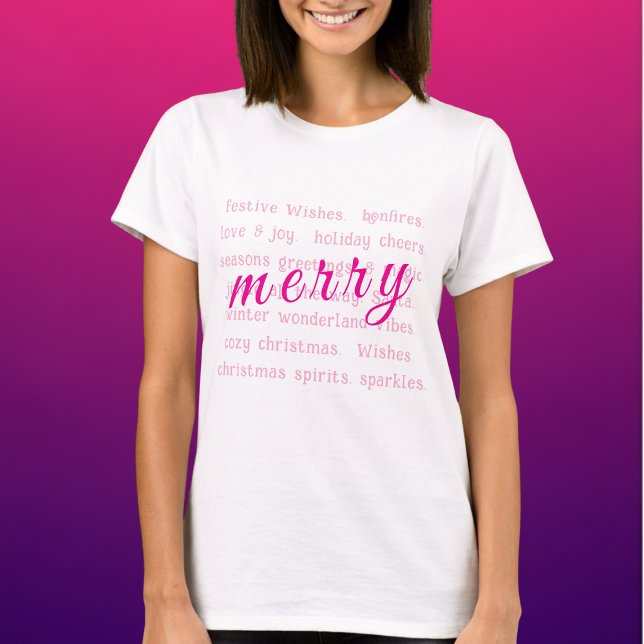 Merry Christmas pink typography girl's T-Shirt (Creator Uploaded)