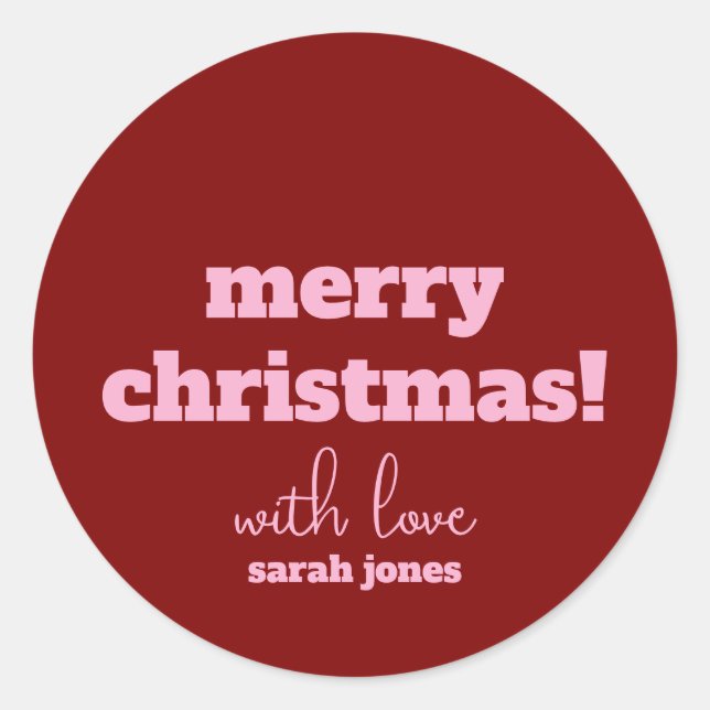 Merry Christmas Pink Typography Retro Stickers (Front)