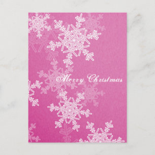 Merry Christmas Pink White Snowflakes Minimalist Holiday Postcard