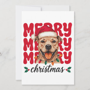 Merry Christmas Pit Bull Dog Smiling Santa Hat Invitation