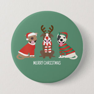 Merry Christmas Pit Bull Dogs 3 Inch Round Button