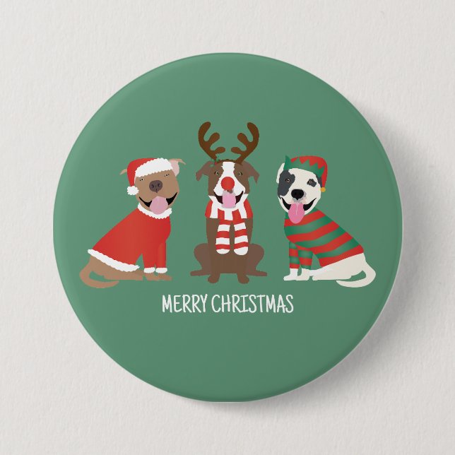 Merry Christmas Pit Bull Dogs 3 Inch Round Button (Front)