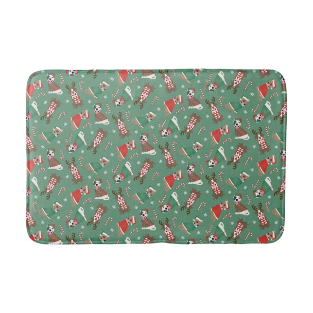 Merry Christmas Pit Bull Dogs Bath Mat (Front)