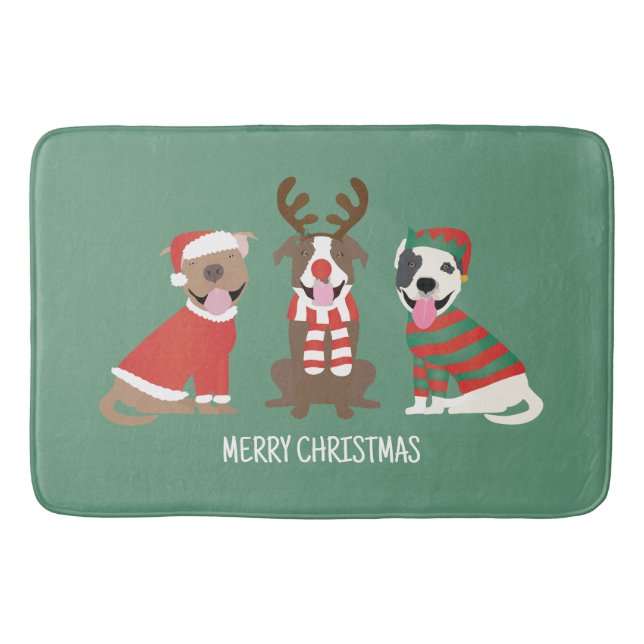 Merry Christmas Pit Bull Dogs Bath Mat (Front)