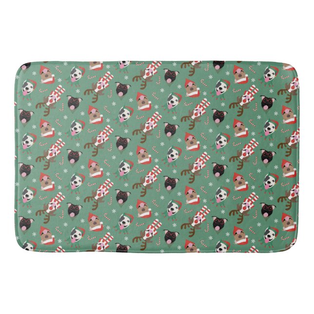 Merry Christmas Pit Bull Dogs Bath Mat (Front)