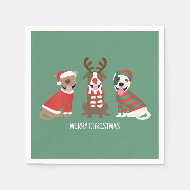 Merry Christmas Pit Bull Dogs Napkin (Front)