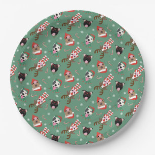 Merry Christmas Pit Bull Dogs Paper Plate