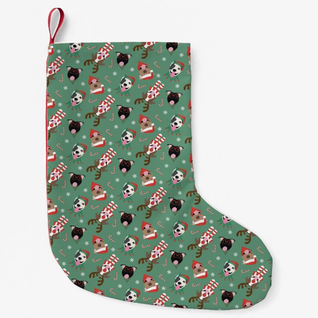 Merry Christmas Pit Bull Dogs Small Christmas Stocking (Front)