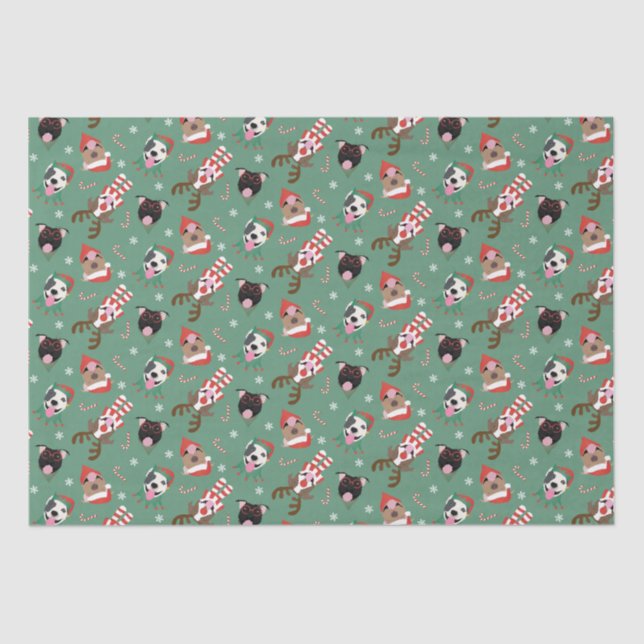 Merry Christmas Pit Bull Dogs Tissue Paper (Front)