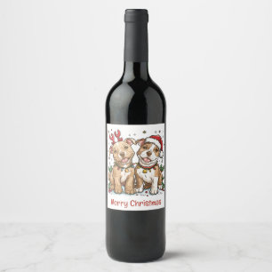 Merry Christmas Pit Bull Dogs Wine Label