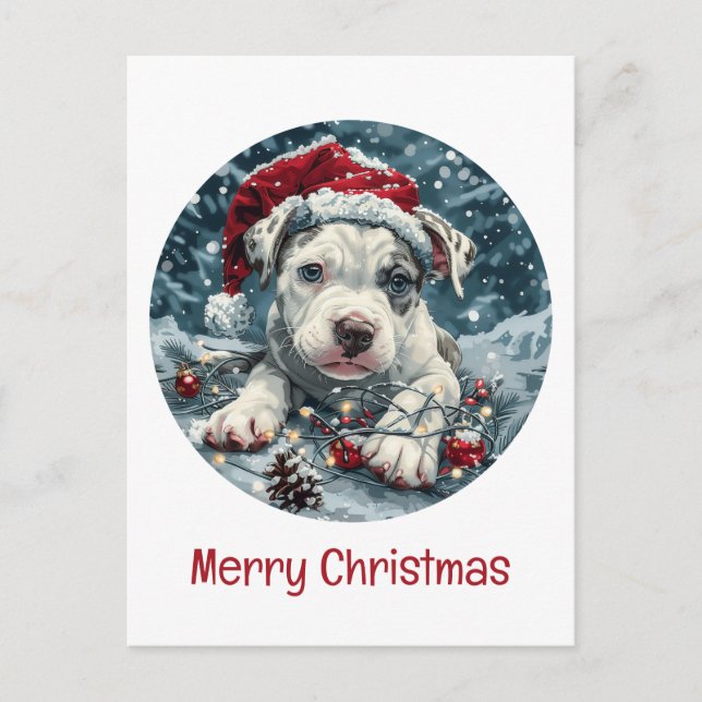Merry Christmas Pit Bull Santa Puppy Holiday Postcard (Front)