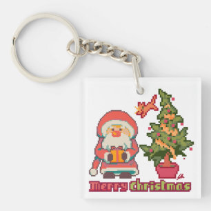 Merry Christmas Pixelart, Pixel Art Keychain