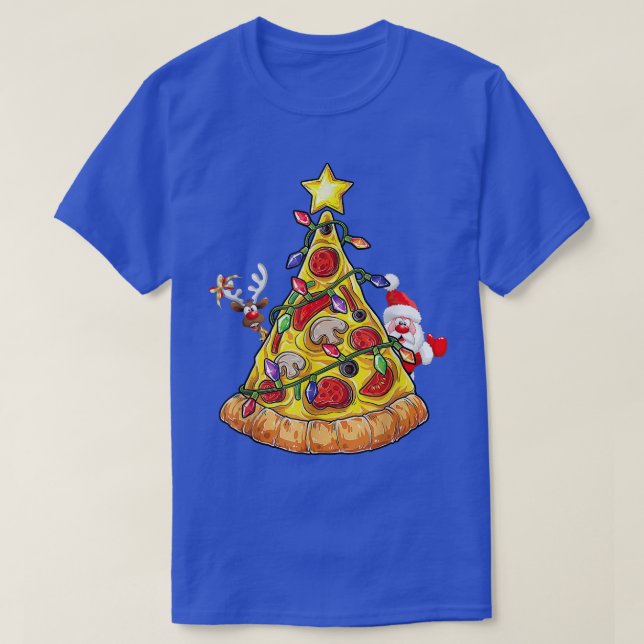 Merry Christmas Pizza Tree Santa Reindeer Xmas Lig T-Shirt (Design Front)