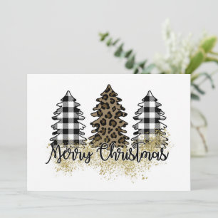 Merry Christmas plaid and leopard print trees  Holiday Card