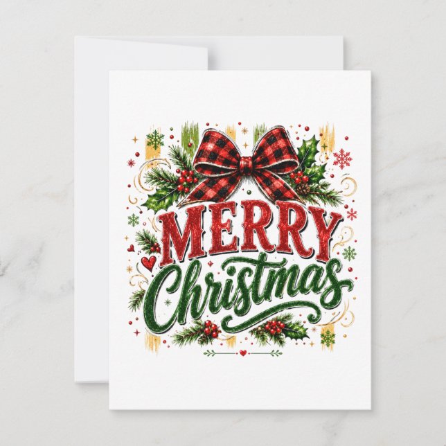 Merry Christmas Plaid Bow Invitation (Front)