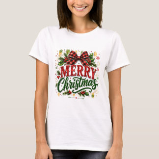 Merry Christmas Plaid Bow T-Shirt