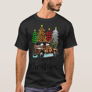 Merry Christmas Plaid Christmas Tree Leopard Truck T-Shirt