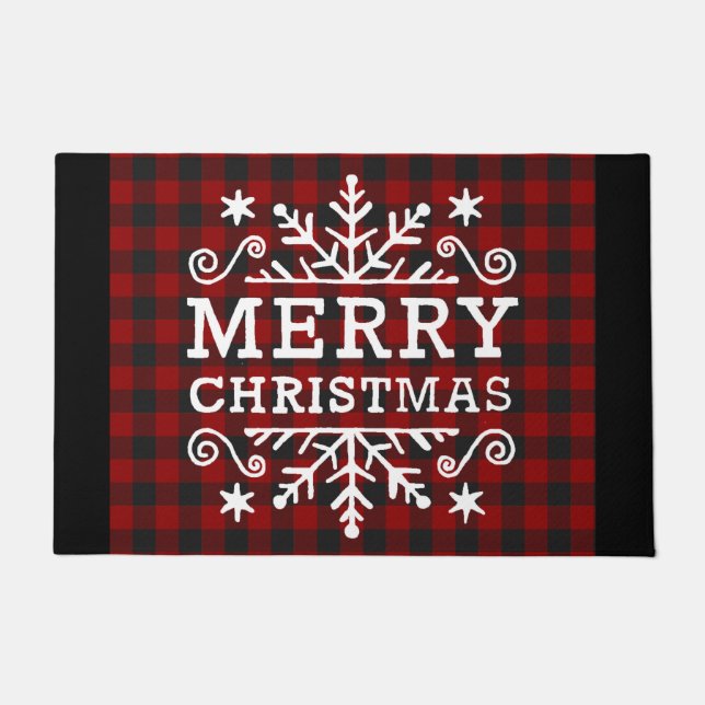 Merry Christmas plaid Doormat (Front)