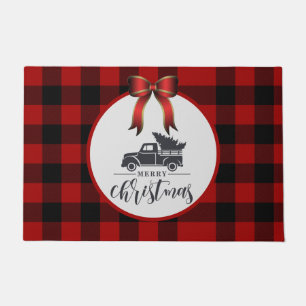 Merry Christmas Plaid Doormat