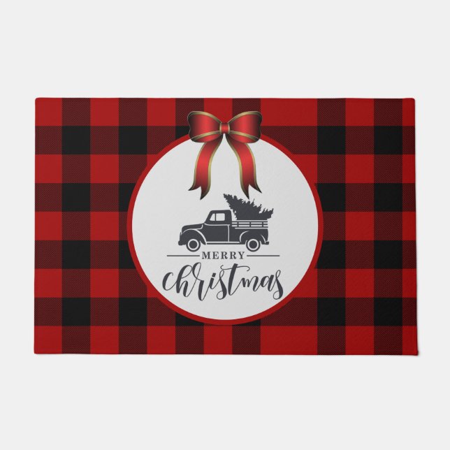 Merry Christmas Plaid  Doormat (Front)