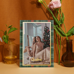 Merry Christmas Plaid Foil Photo Collage Christmas Holiday Card