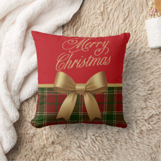 Merry Christmas Plaid Gift Throw Pillow