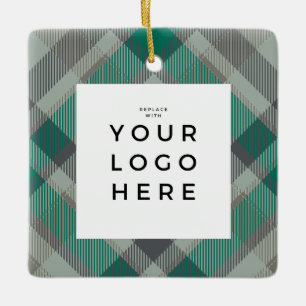 Merry Christmas Plaid Green Your Company Logo Ceramic Ornament
