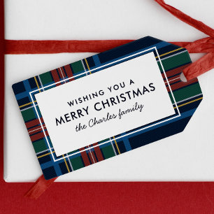 Merry Christmas plaid holiday Gift Tags