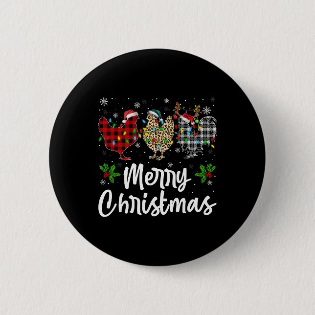 Merry Christmas Plaid Leopard Chicken Lights Santa 2 Inch Round Button (Front)