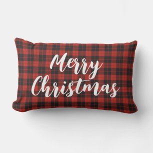 Merry Christmas Plaid Lumbar Pillow